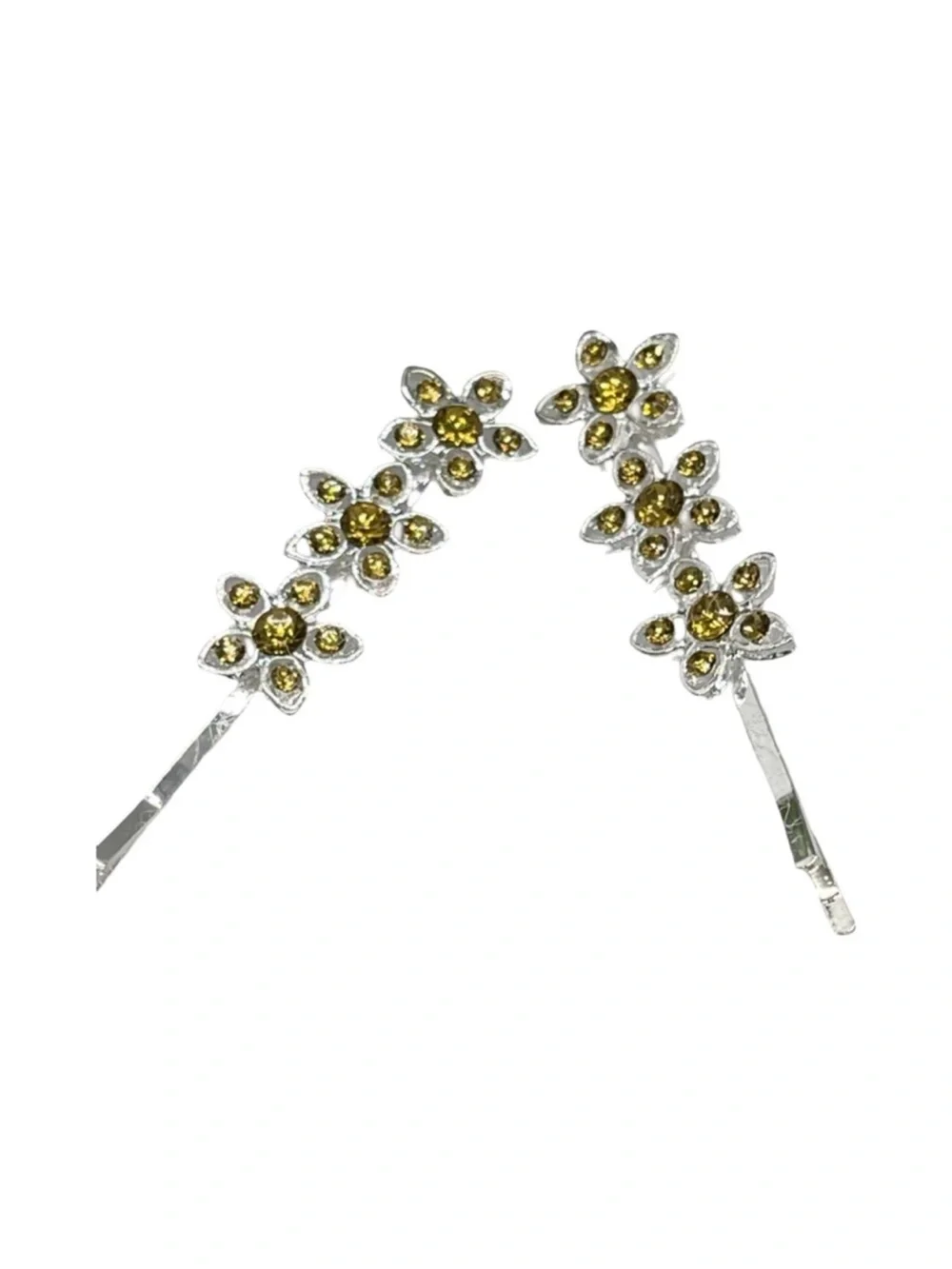 Silver Floral Rhinestone Hair Pins with Yellow Stones FINAL PRICE DROP